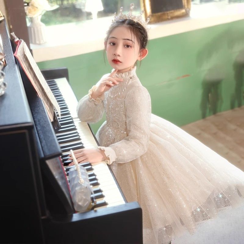 女童花童礼服冬季公主裙儿童生日高端主持人婚礼小女孩钢琴演出服