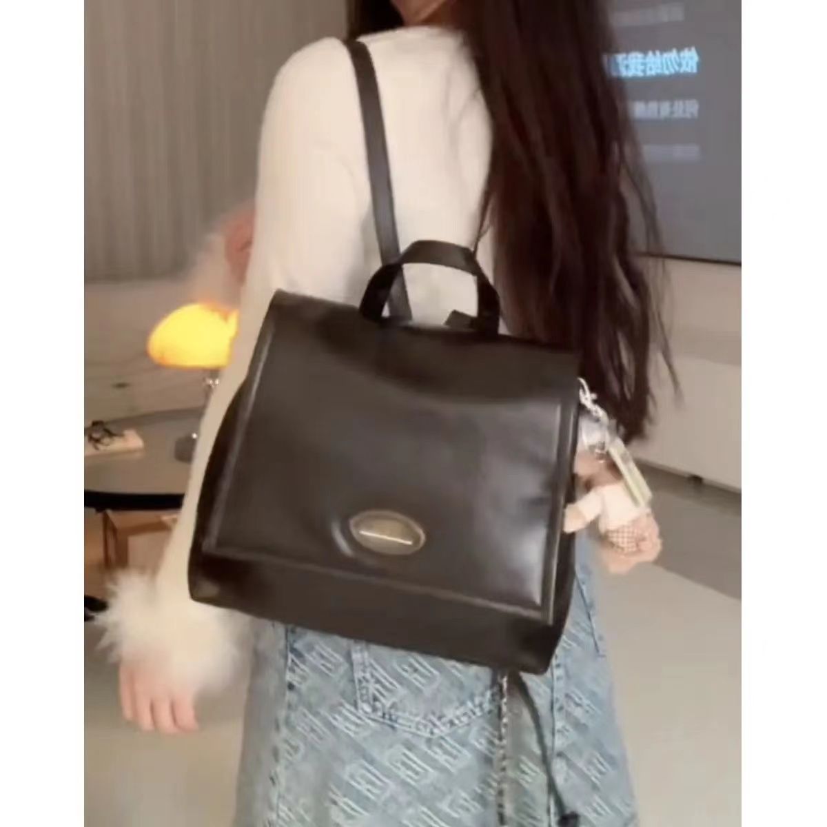 小駱韓系包包女2023秋冬新款復古油蠟皮大學生上課雙肩包洋氣背包
