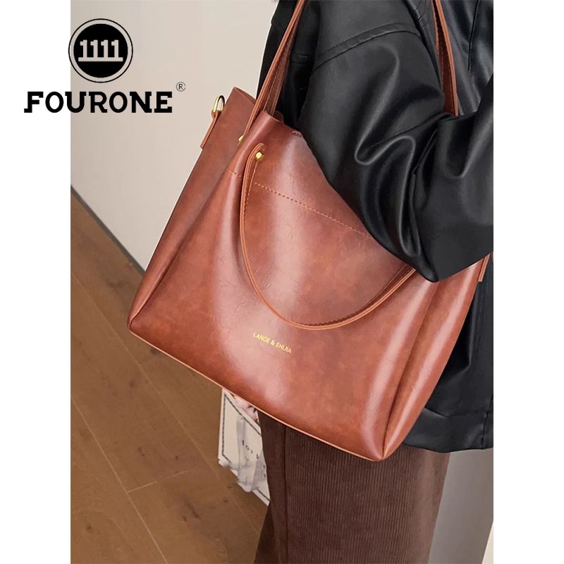 High-end texture retro large-capacity bag women's commuter bag wide shoulder strap crossbody bag single shoulder tote bag