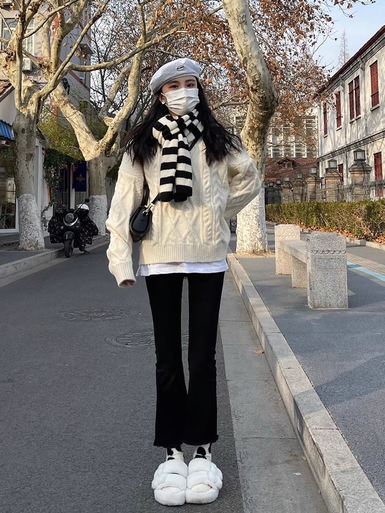 高腰微喇叭牛仔褲女新款韓版顯瘦九分褲黑色寬小個子褲子潮秋冬