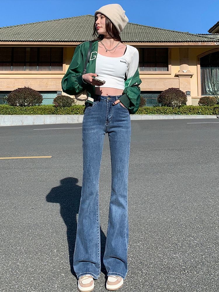 微喇牛仔褲女2023年新款秋季高腰顯瘦寬鬆闊腿百搭小個子喇叭褲