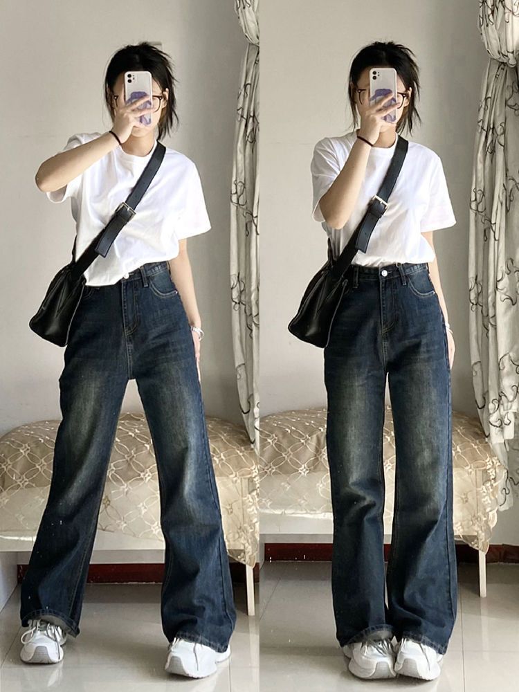 高腰微喇叭牛仔褲女秋冬2023年新款小個子顯瘦闊腿褲子ins高街潮