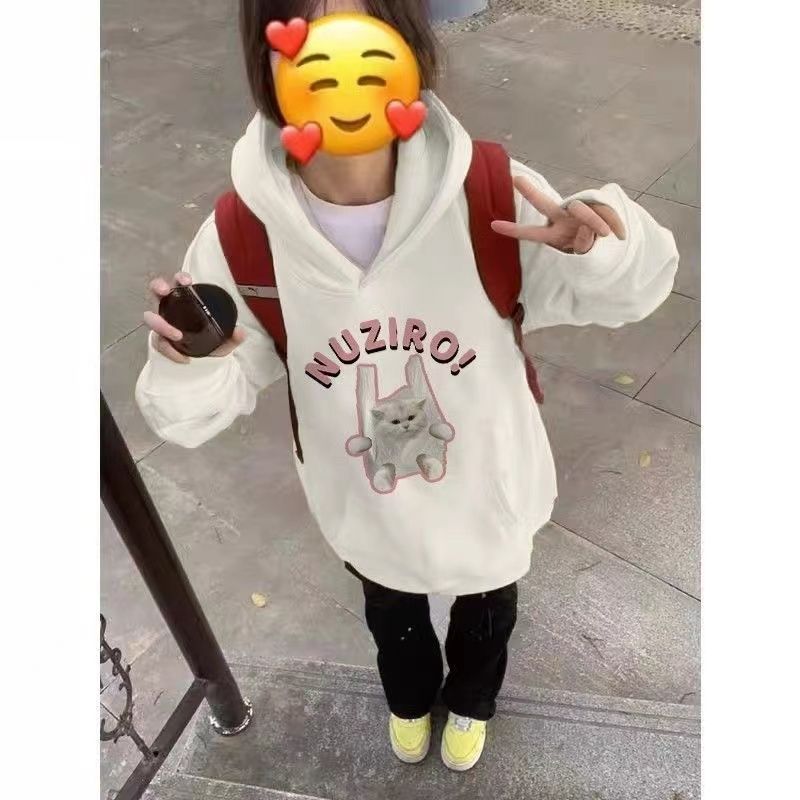 新款2023美式復古字母印花連帽衛衣女百搭秋季慵懶風上衣帽衫潮牌