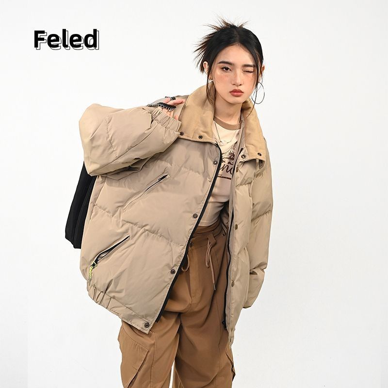 飛拉丹頓國潮新款秋冬美式復古撞色加厚加絨棉服外套男女百搭棉衣
