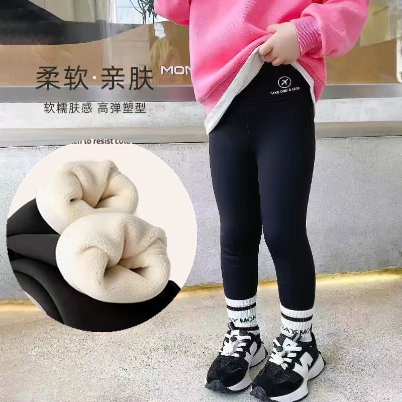 女童加絨打底褲芭比褲子兒童秋冬款加厚一體絨鯊魚褲寶寶外穿冬裝