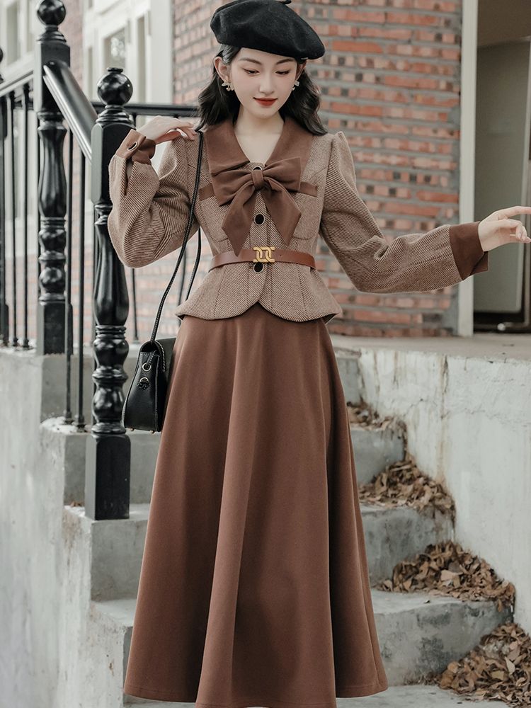 法式復古美拉德小香風西裝套裝女秋冬高級感奶甜系減齡半身裙套裝