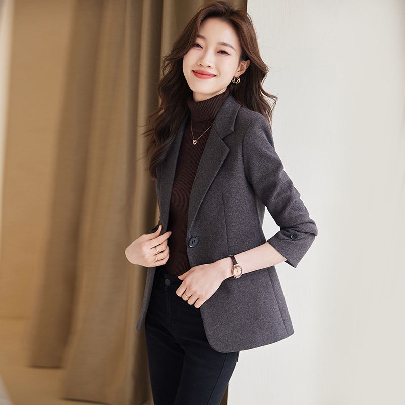 High-end gray suit jacket for women 2023 new autumn and winter British style casual women's non-iron suit winter thickening
