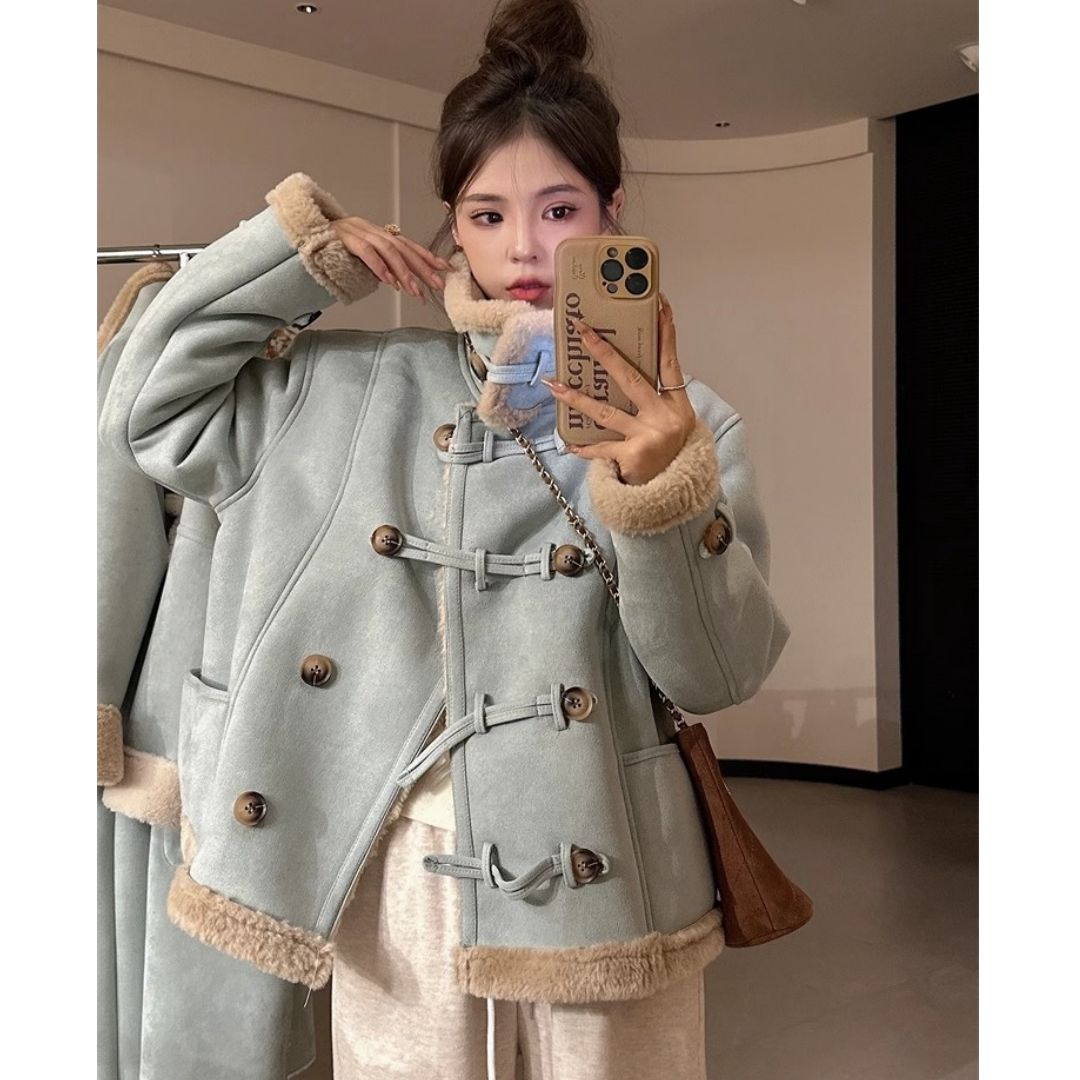 Lamb wool jacket women's new winter Korean version loose thickened warm short fur all-in-one motorcycle jacket trendy