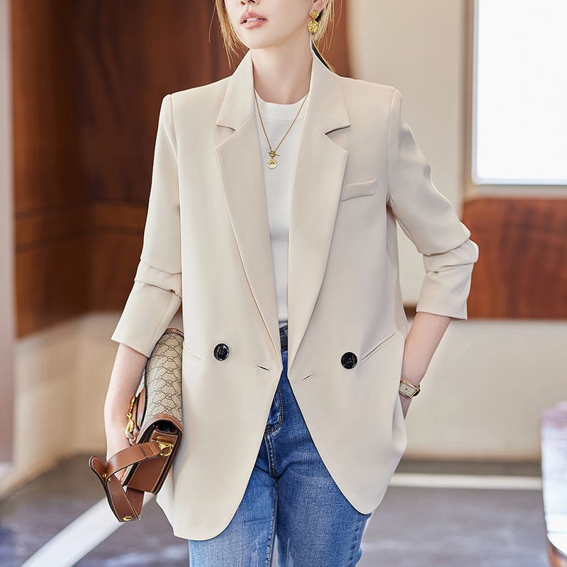 Off-white blazer women's autumn and winter new fashion high-end temperament loose casual suit top with rear slit