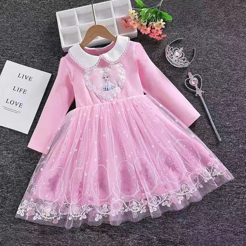 Fashion Elsa Princess Dress Girls Dress Elsa Frozen Winter Plush Children's Casual Mesh Skirt