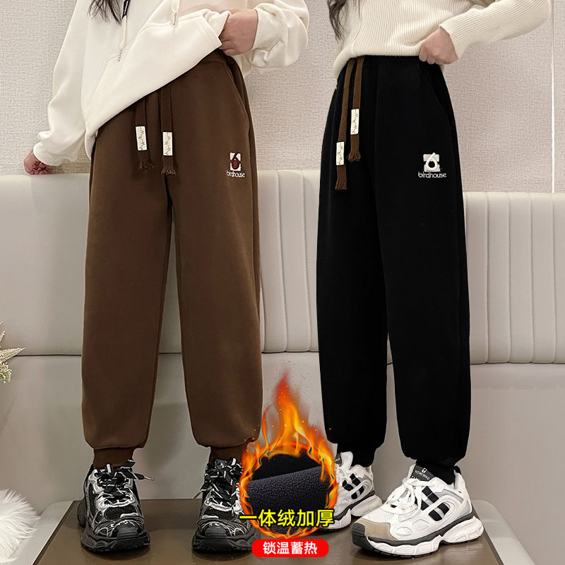 女童褲子秋冬款2023新款兒童洋氣冬季外穿衛褲加絨加厚一體絨長褲