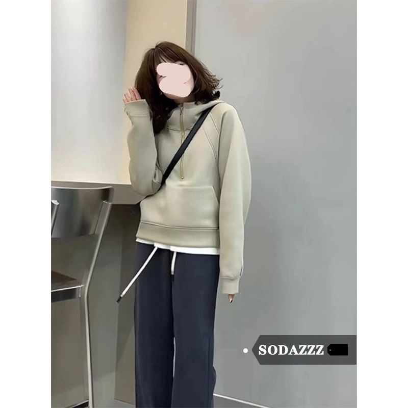 SODAZZZ hooded turtleneck sweatshirt women's autumn and winter silver fox velvet thickened American loose slimming niche design top