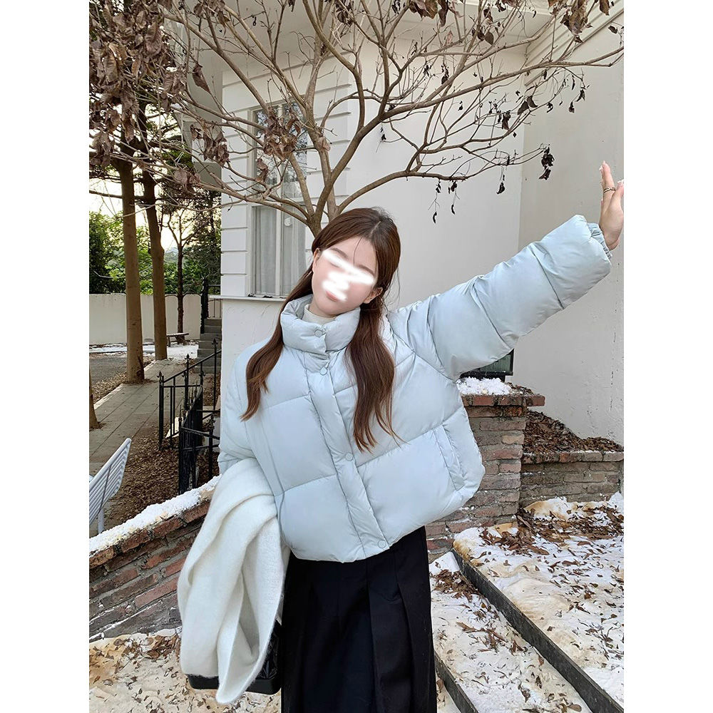 小個子立領加厚保暖麵包服短款小棉襖女冬季韓版寬鬆純色棉服外套