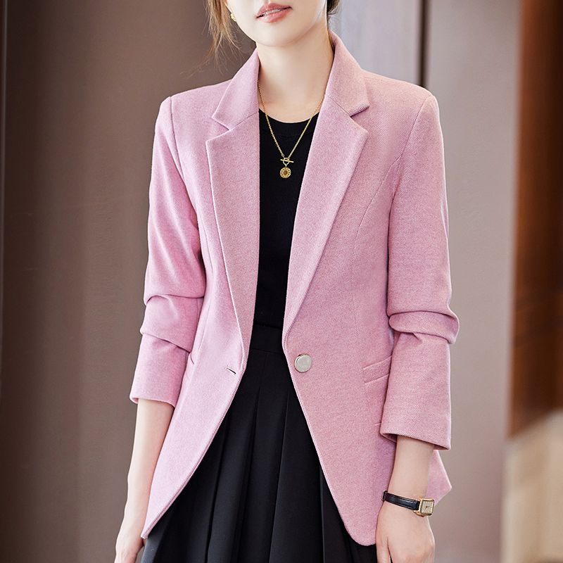 粉色西裝外套女氣質修身2023新款秋冬季小個子休閒女士小西服上衣