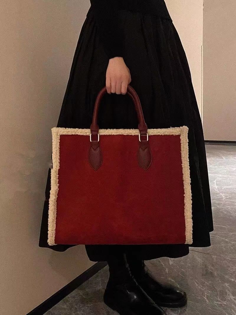 2023新款婚包紅色包包大容量毛絨托特包大包女單肩手提結婚婚禮包