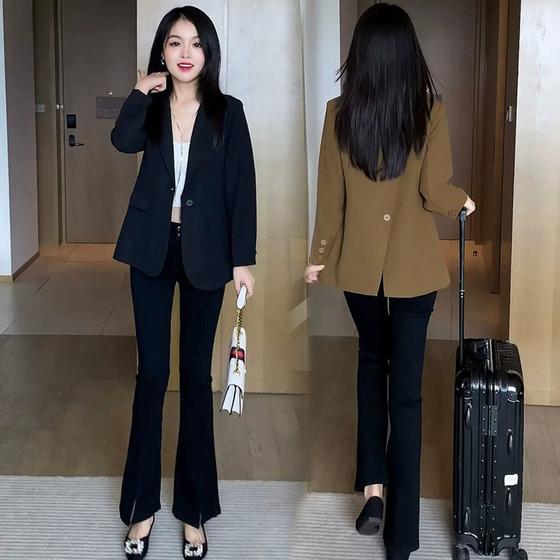 Blazer women's autumn new 2023 high-end casual temperament small thin medium-length suit top