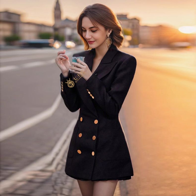 Suit jacket for women with petite temperament and high-end style that hits the streets and is popular among internet celebrities. Korean style mid-length professional suit dress
