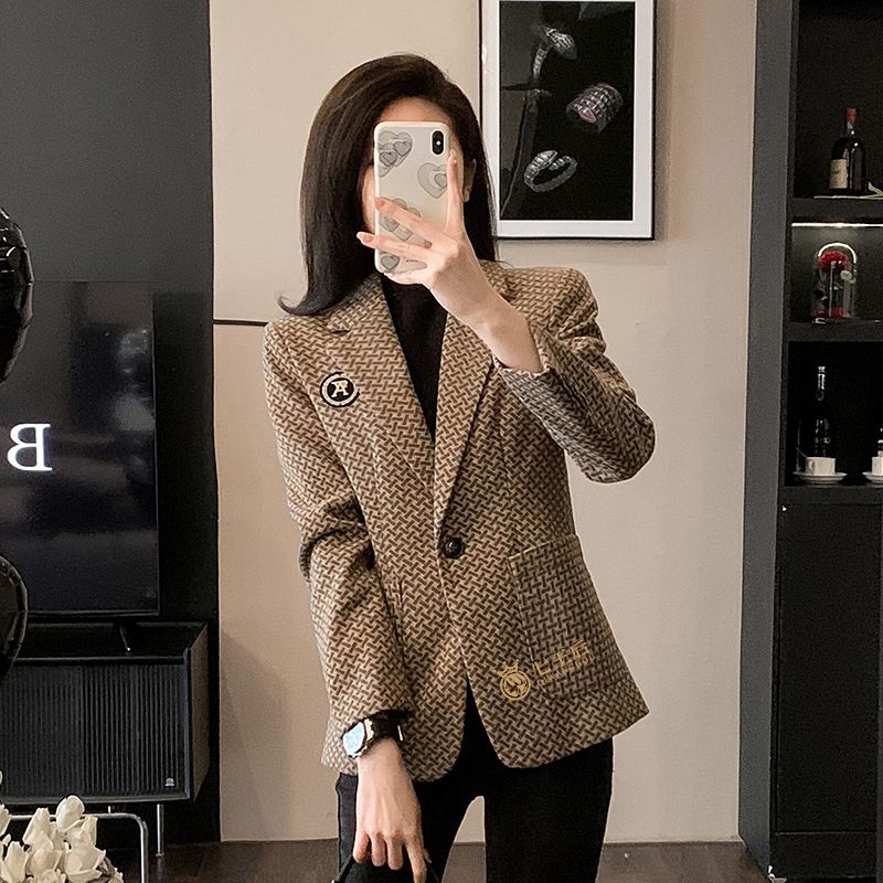 High-end houndstooth suit jacket for small women 2023 new autumn and winter Korean style casual temperament thickened suit