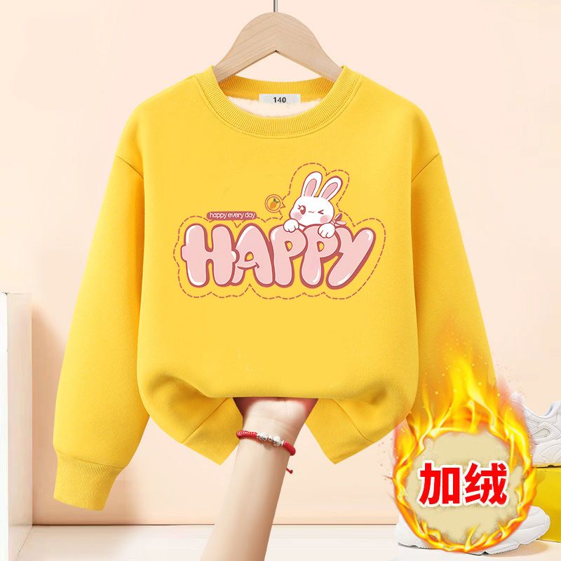 Girls' thickened velvet sweatshirts for autumn and winter 2023 new fashionable round neck tops for little girls and children's all-in-one velvet winter clothes