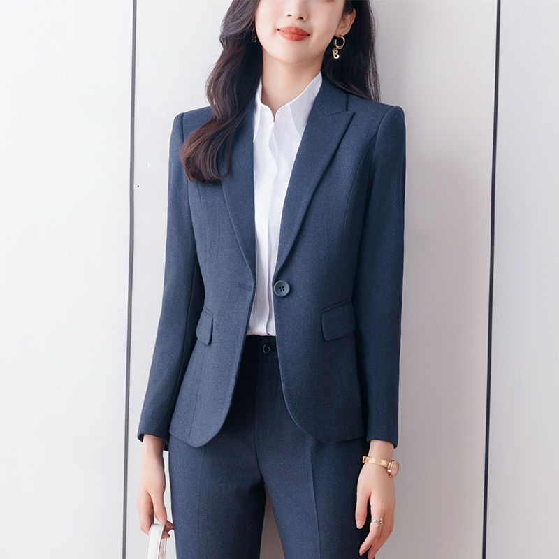 灰藍色西裝套裝女秋冬高端氣質修身高級感職業面試正裝西服工作服