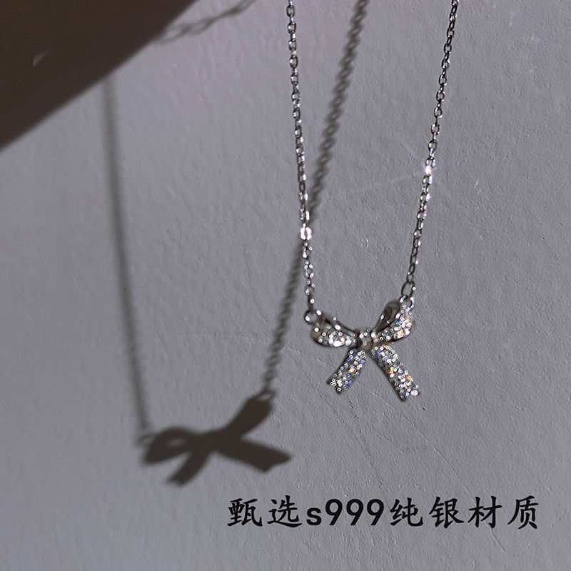 【闪耀】999纯银项链女款蝴蝶结锁骨链轻奢小众设计高级生日礼物