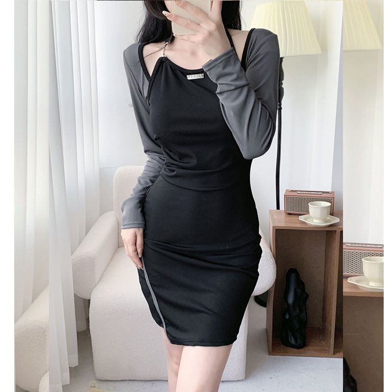 Swimsuit French design new dress neck fake two-piece long-sleeved conservative slim slimming hot style pure lust style skirt