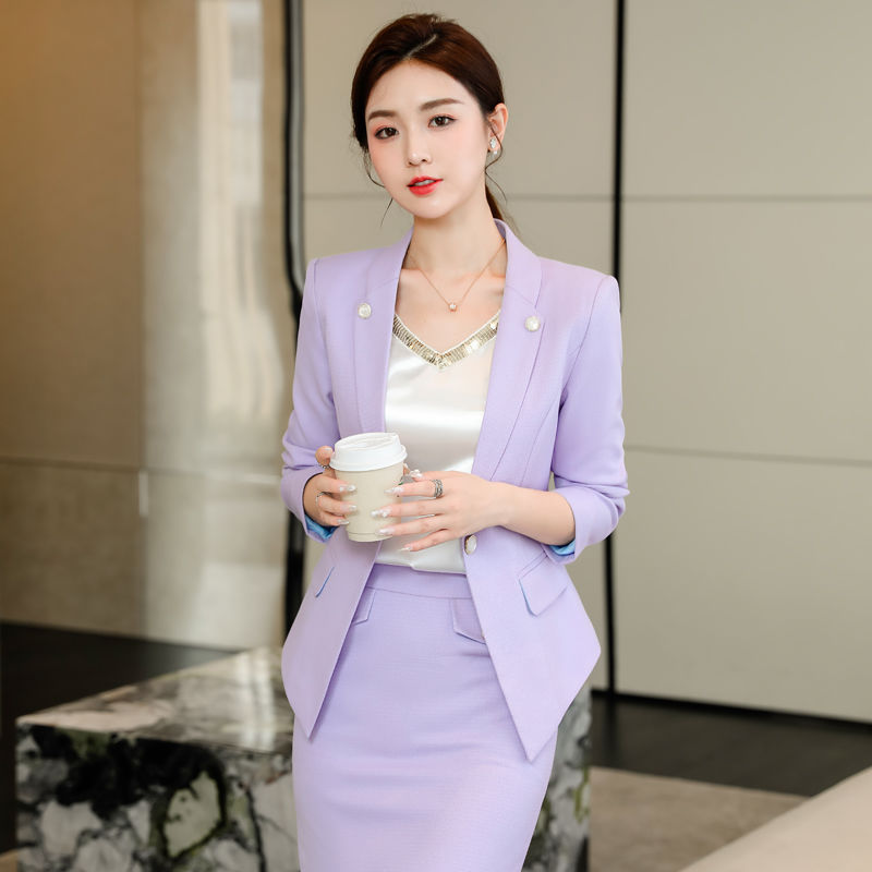 紫色西裝外套女秋冬高端職業套裝時尚氣質女神范正裝美容院工作服