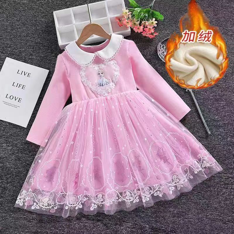 Fashion Elsa Princess Dress Girls Dress Elsa Frozen Winter Plush Children's Casual Mesh Skirt