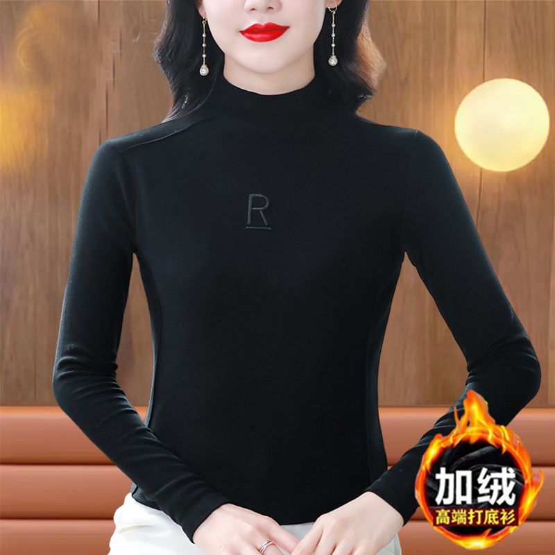 高檔熱銷雙面德絨保暖打底衫長袖上衣女秋冬新款寬鬆洋氣媽媽小衫
