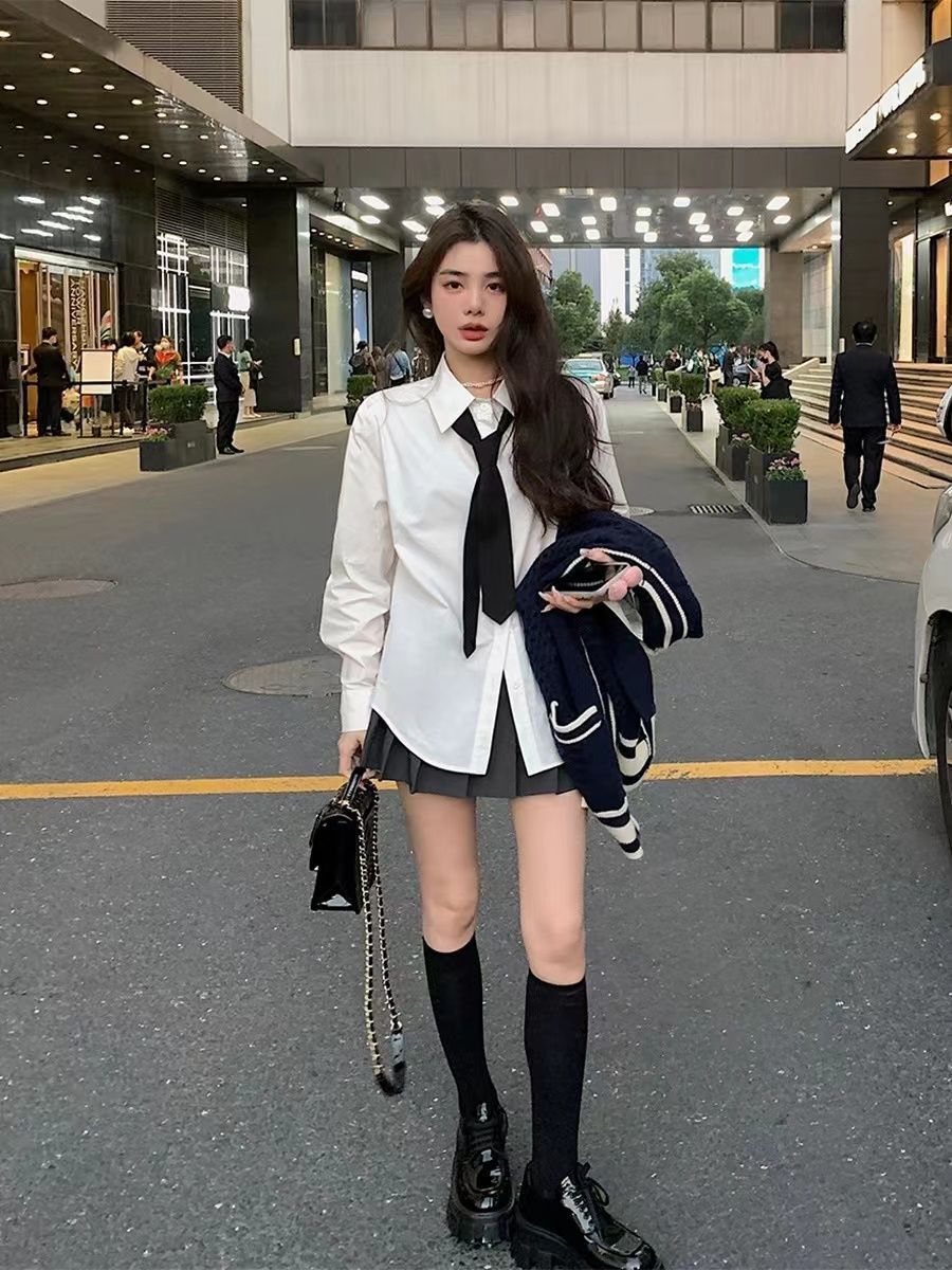 輕奢 新款白色寬鬆百搭時尚設計感小眾學院風襯衫女小個子內搭