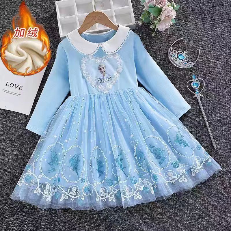 Fashion Elsa Princess Dress Girls Dress Elsa Frozen Winter Plush Children's Casual Mesh Skirt