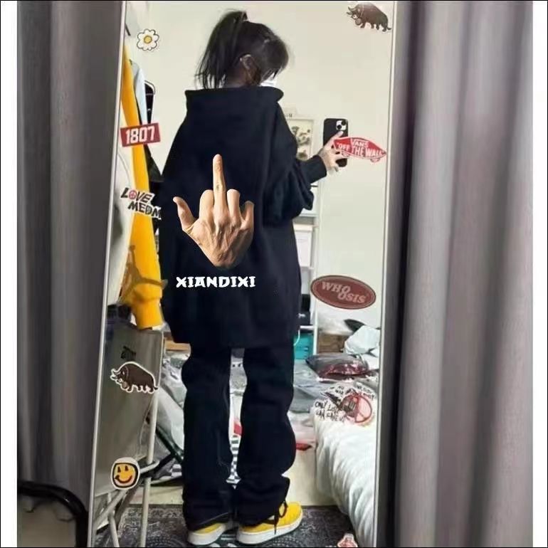 美式復古字母印花連帽衛衣男女百搭秋季慵懶風顯瘦上衣帽衫潮牌