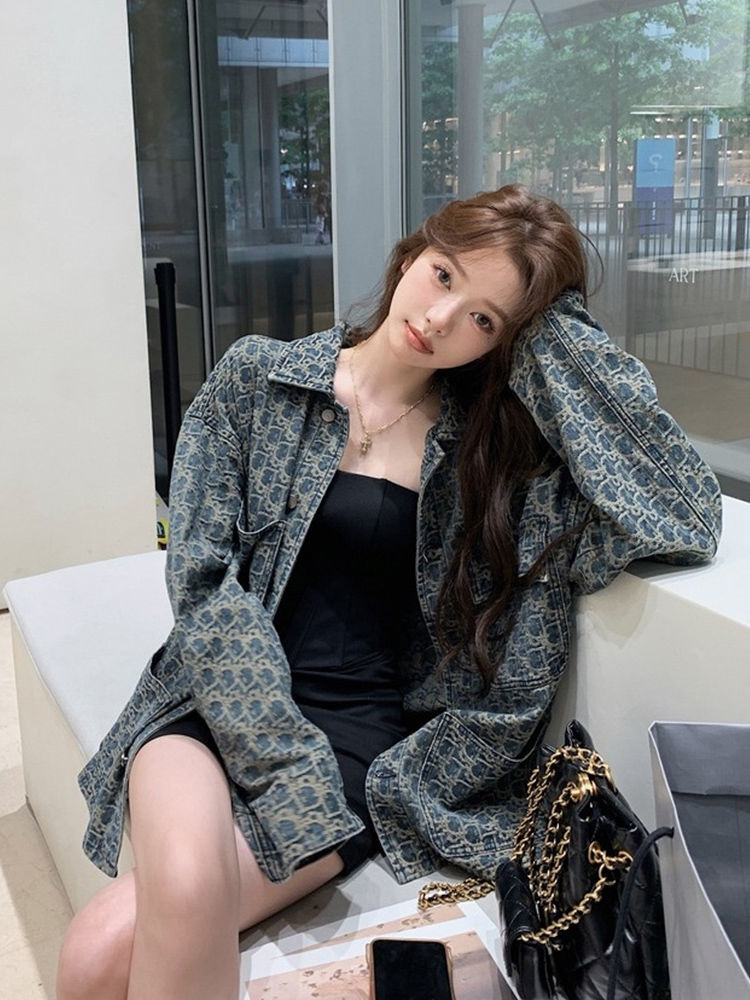 復古做舊牛仔外套女2024秋冬新款設計感小眾休閒百搭寬鬆顯瘦上衣