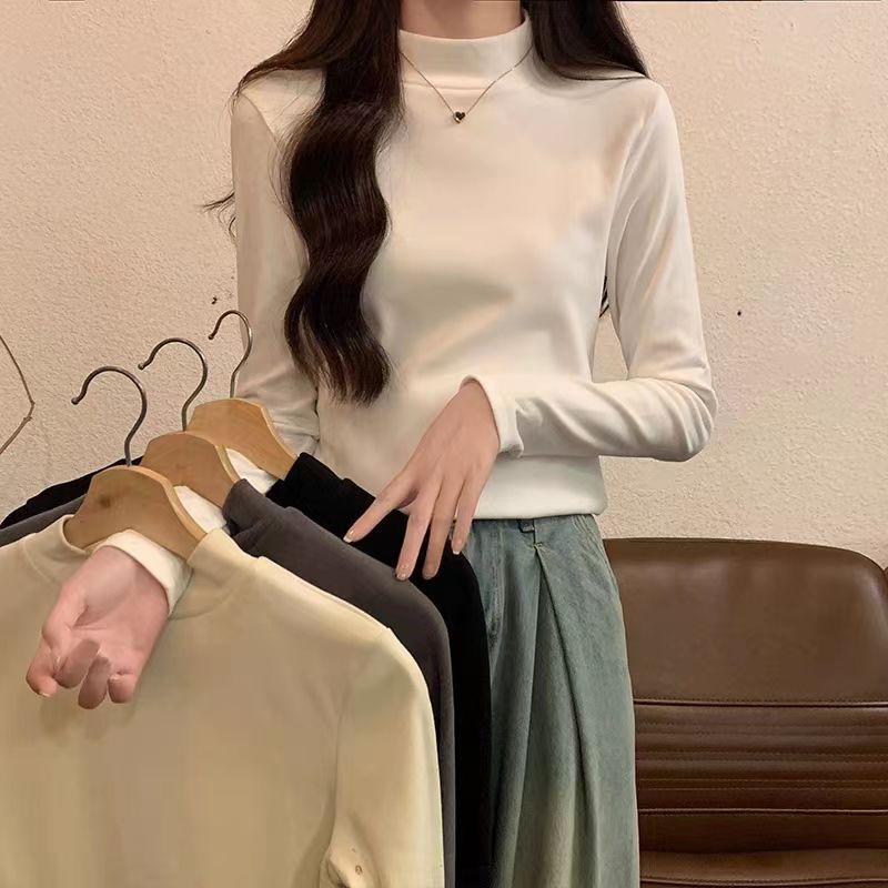 2023新款秋冬德絨打底衫女加厚半高領保暖內搭修身百搭長袖上衣潮