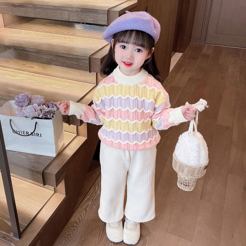 女童毛衣秋冬季2023新款秋冬裝小女孩寶寶洋氣針織衫兒童裝打底衫