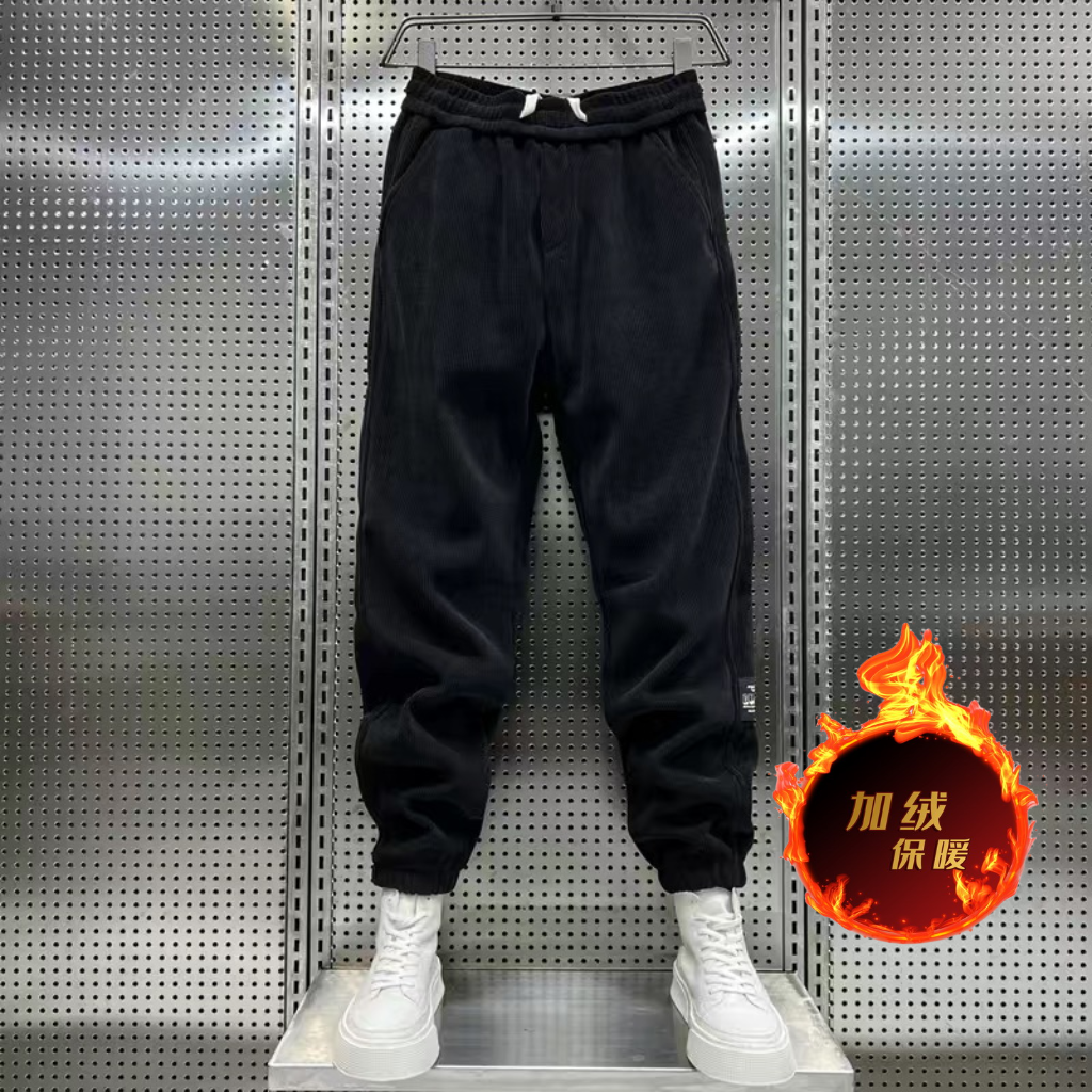 Autumn and winter thickened velvet corduroy pants for men, warm heavyweight leggings sweatpants for men, versatile casual pants
