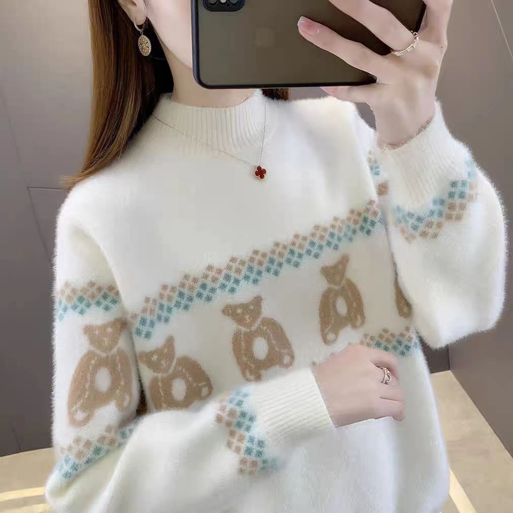 水貂絨加厚毛衣女秋冬季半高領仿外穿寬鬆打底針織衫時尚氣質內搭