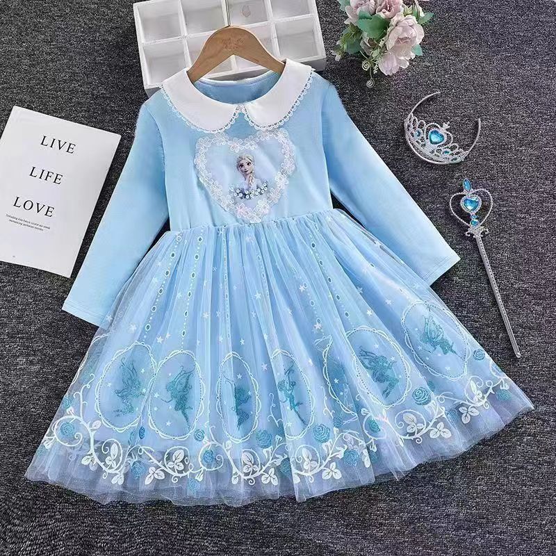 Fashion Elsa Princess Dress Girls Dress Elsa Frozen Winter Plush Children's Casual Mesh Skirt