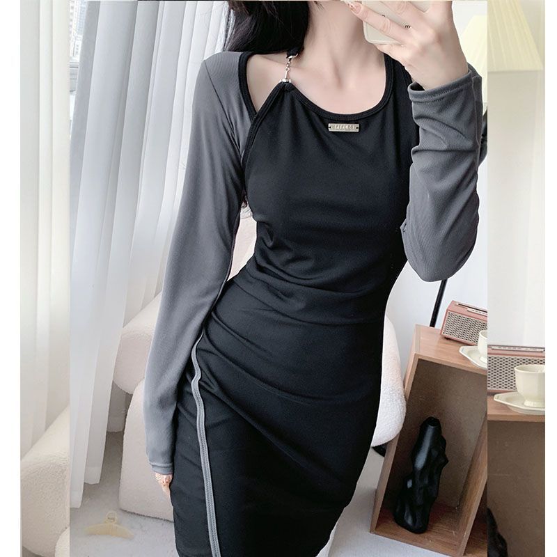 Swimsuit French design new dress neck fake two-piece long-sleeved conservative slim slimming hot style pure lust style skirt