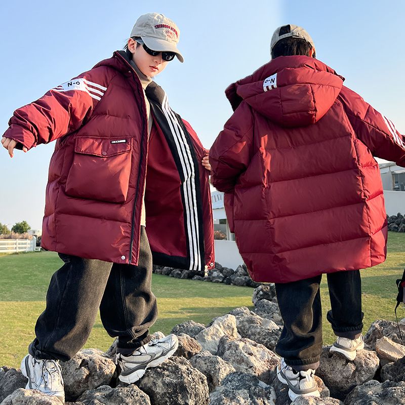 男童中長款羽絨服2023新款冬季加厚外套中大童洋氣冬裝潮牌白鴨絨