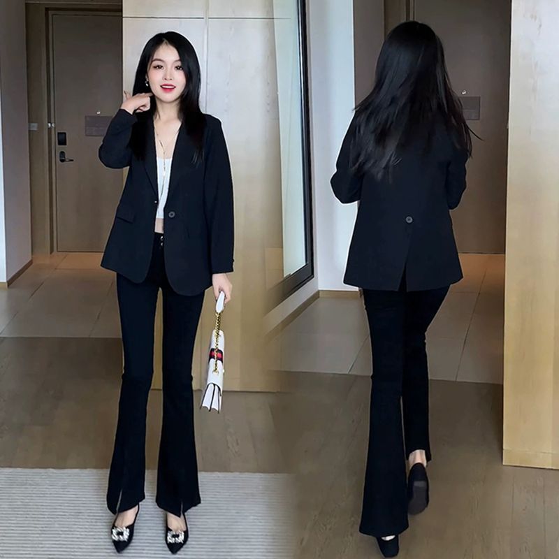 Blazer women's autumn new 2023 high-end casual temperament small thin medium-length suit top