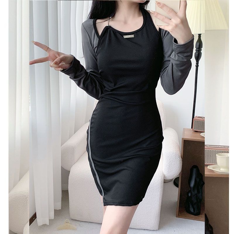 Swimsuit French design new dress neck fake two-piece long-sleeved conservative slim slimming hot style pure lust style skirt