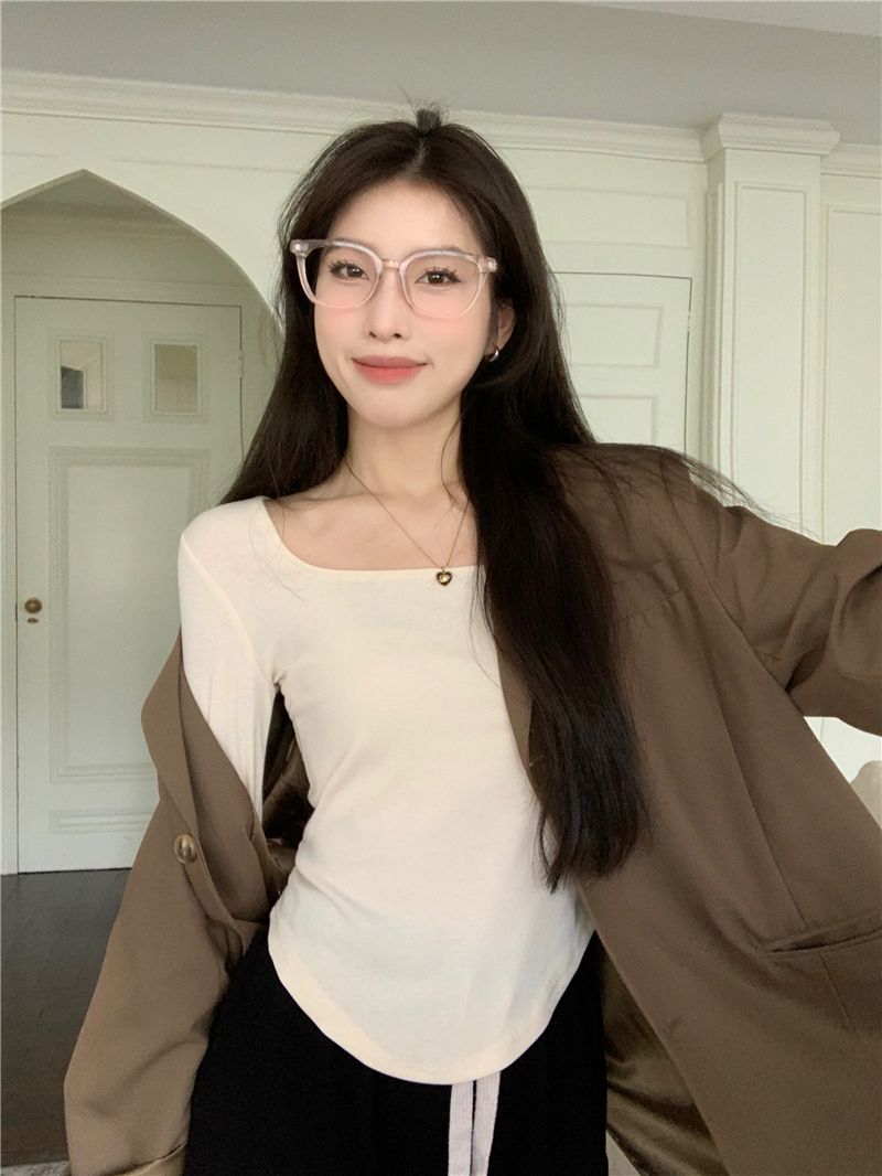 純欲風辣妹T恤女秋冬2023新款百搭不規則打底衫修身顯瘦長袖上衣