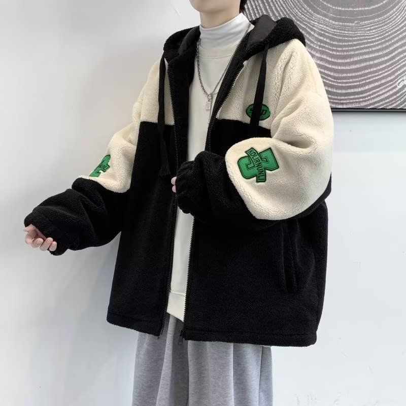 棉衣男加絨羊羔毛外套秋冬季青少年學生加厚連帽棉服帥氣冬裝棉襖