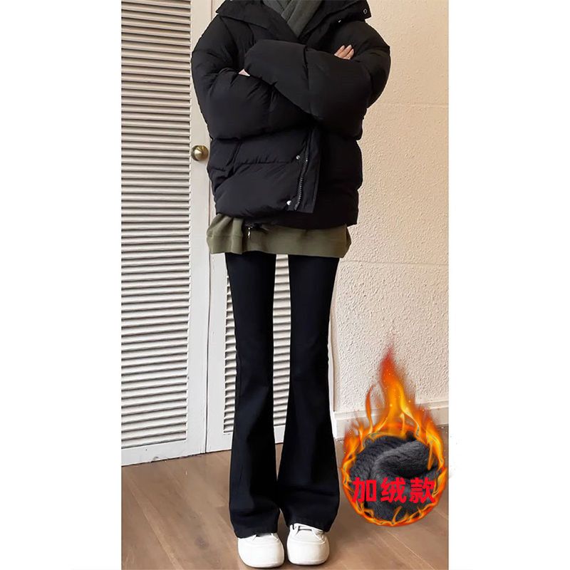 黑色加絨加厚微喇叭牛仔褲女秋冬新款高腰緊身顯瘦百搭直筒拖地褲