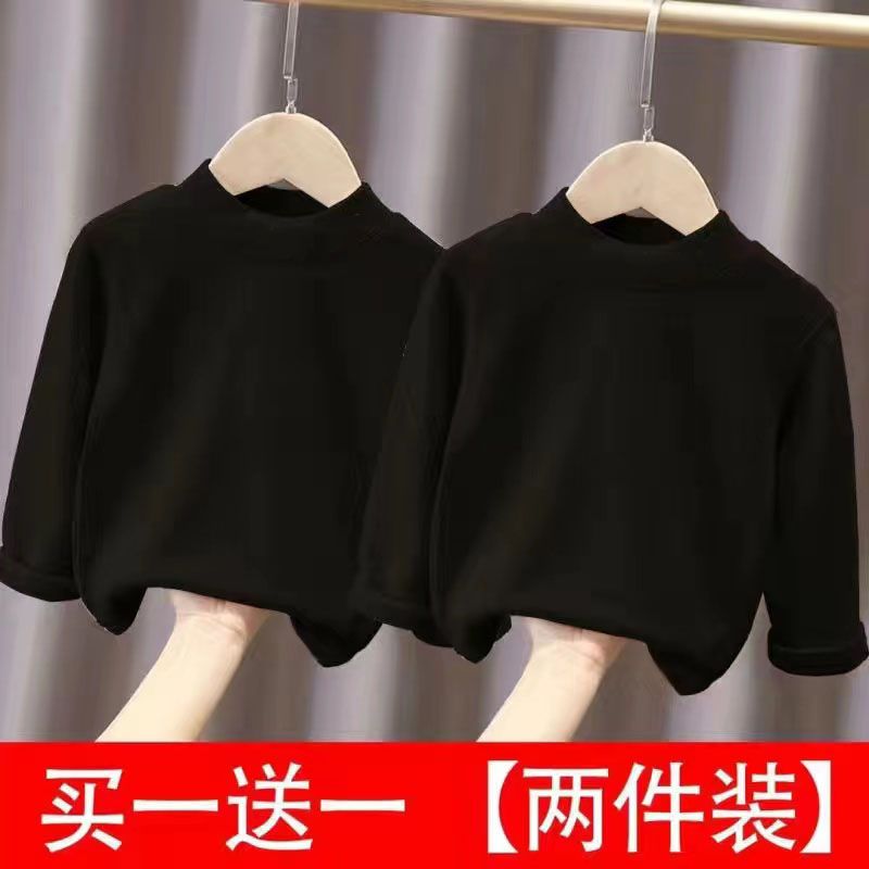 兒童雙面發熱德絨長袖春秋冬款男女童洋氣印花保暖內穿打底衫上衣