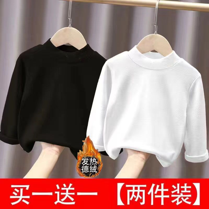 兒童雙面發熱德絨長袖春秋冬款男女童洋氣印花保暖內穿打底衫上衣