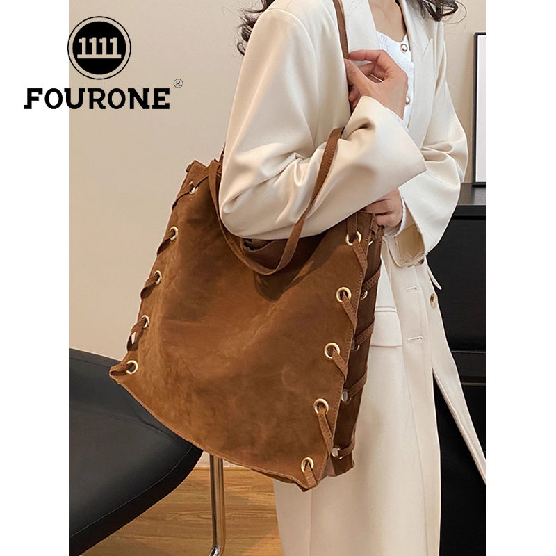four one large-capacity bag women's autumn and winter new fashion frosted shoulder bag retro commuter crossbody tote bag