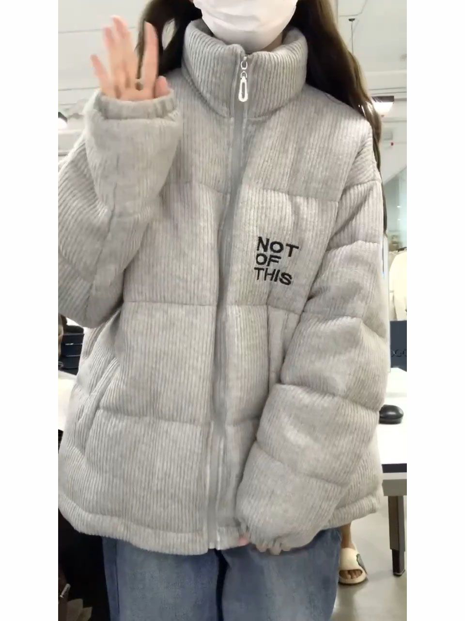 Korean style loose thickened extra thick corduroy cotton coat female student letter embroidered bread coat winter coat trendy