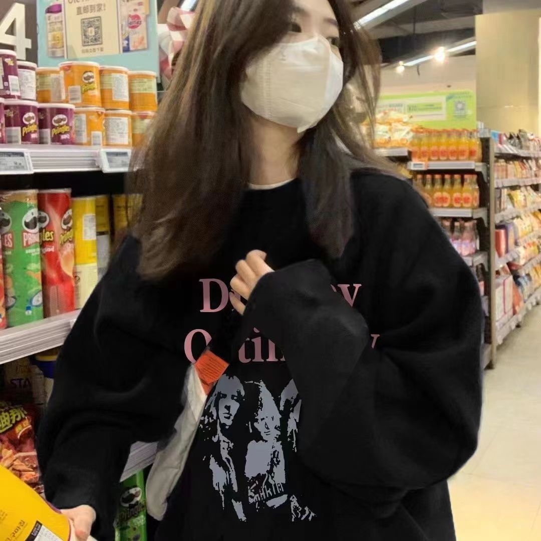 美式圓領衛衣加絨外穿慵懶風ins外套女春秋薄款oversize寬鬆秋冬